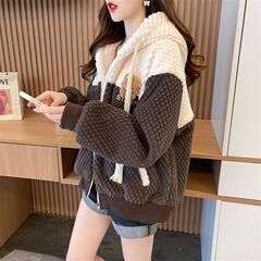 秋冬の女性用両面シェルパジャケット、新しいスタイル、暖かくスタイリッシュなルーズカーディガン、ヨーロッパ製品、多用途、年齢を減らし、痩身