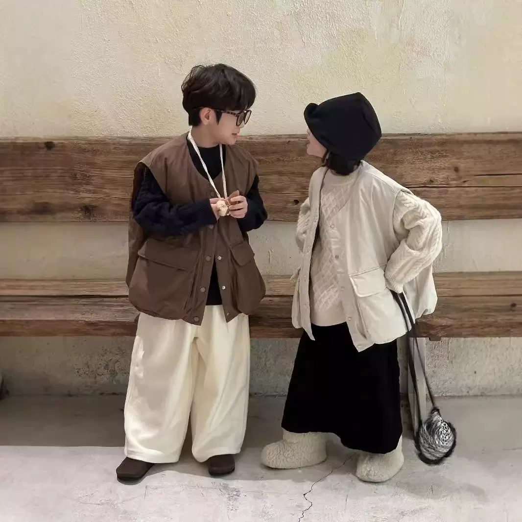 童马甲2025冬款男女童日系大口袋棉马甲儿童休闲宽松加厚无袖坎肩