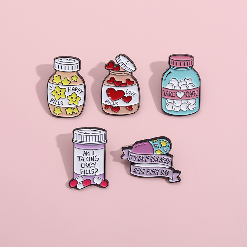 All Seasons Season Unisex Gender Cartoon Style Pin Capsule Medicine Bottle Alloy Stoving Varnish Unisex Brooches