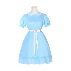 漫優品閃霊cos服双子の女の子コスプレ水色ワンピース青いドレススポットバッチ