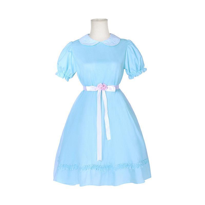 漫優品閃霊cos服双子の女の子コスプレ水色ワンピース青いドレススポットバッチ|undefined