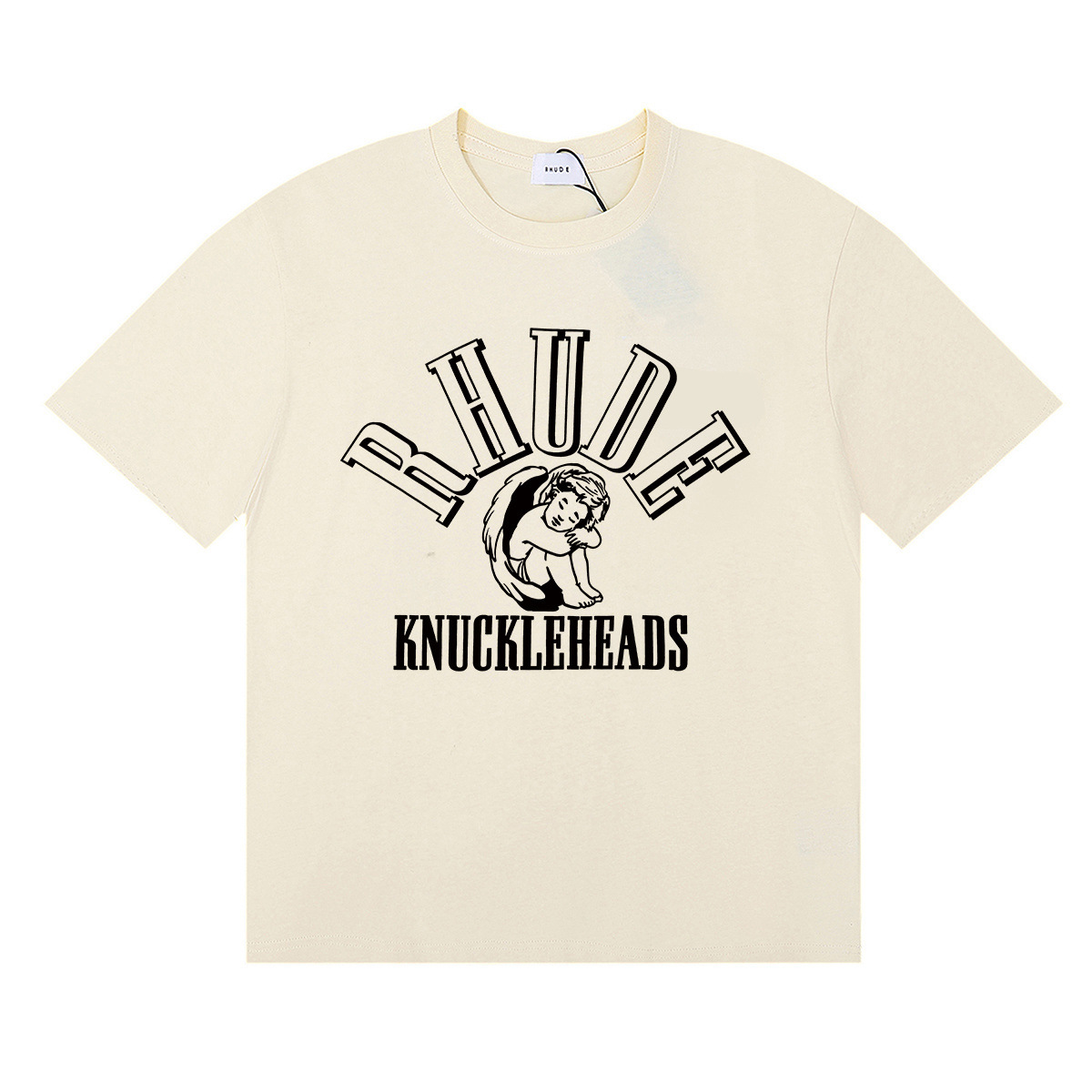 25 años de primavera y verano ropa de hombre RHUDE estampado callejero transpirable de media manga simple moda marca de moda camiseta de manga corta superior