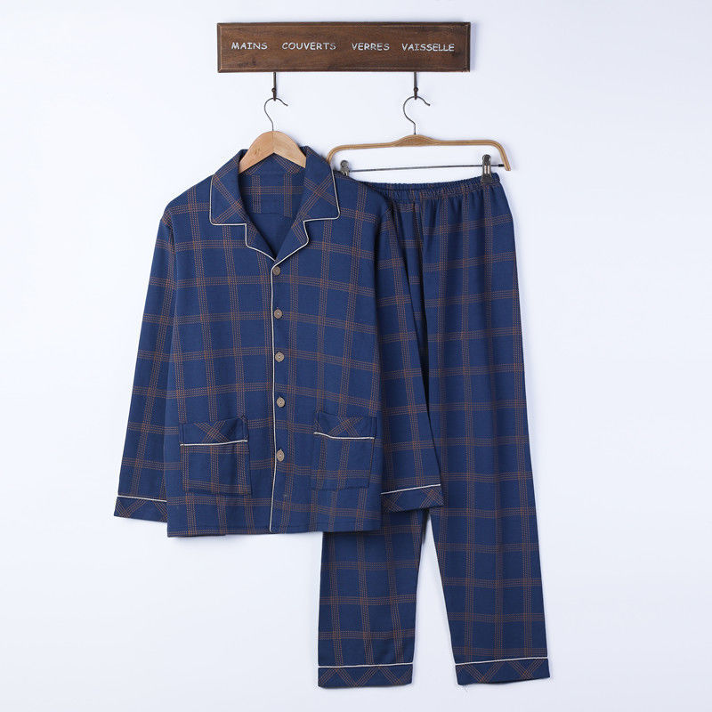 100% pijamas de algodón de primavera y otoño de los hombres de manga larga joven y de mediana edad Otoño e Invierno flojo cardigan traje de desgaste para el hogar