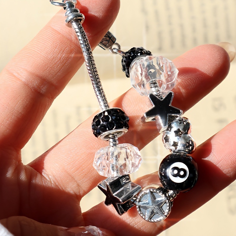Silver No. 8 Ball Charm Bangle Bracelet Vintage Street Style_voghion.com
