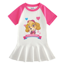 2023夏季汪汪队卡通半袖女童连衣裙女宝宝棉质洋气百褶公主裙子