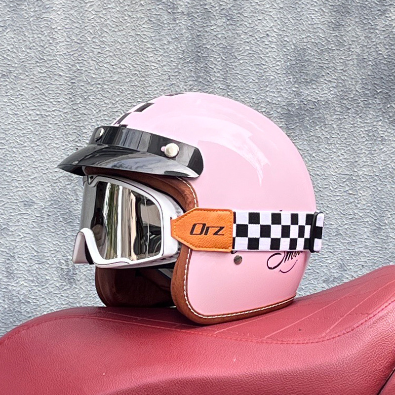 ORZ casco retro para hombres y mujeres certificado 3C motocicleta eléctrica 3/4 casco medio casco cuatro estaciones personalidad universal pareja