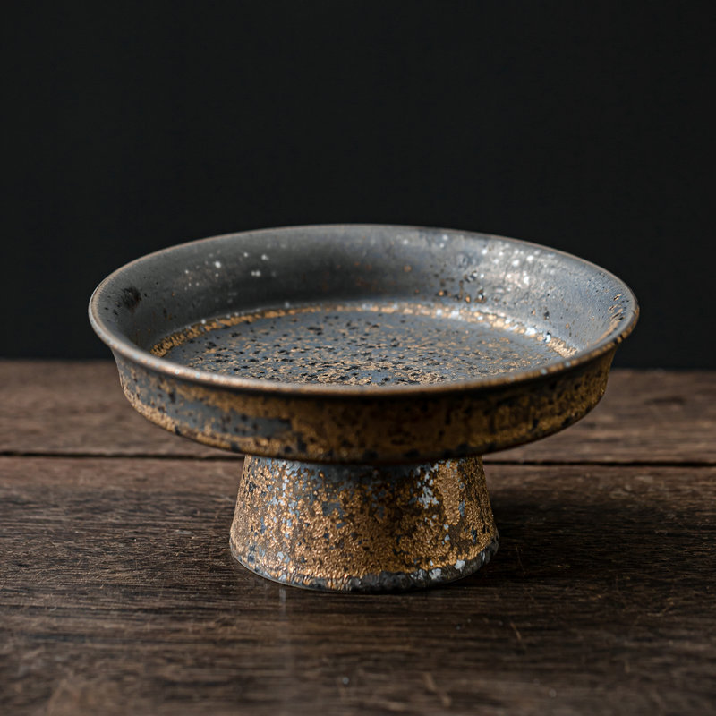 Jiutian Burning Ceramic High-Foot Fruit Plate Gilt Plate Household Snack Dried Fruit Plate Hotel Restaurant Cake Tray