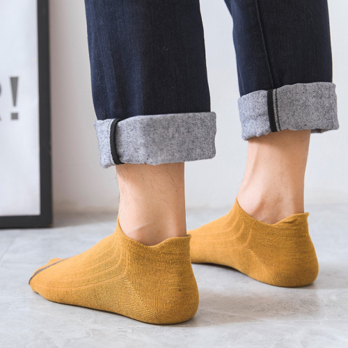 Socks Men's Socks Spring and Summer Thin Solid Color Cotton Ear Guards and Anti-Falling Men's Shallow Mouth Invisible Crew Socks Wholesale