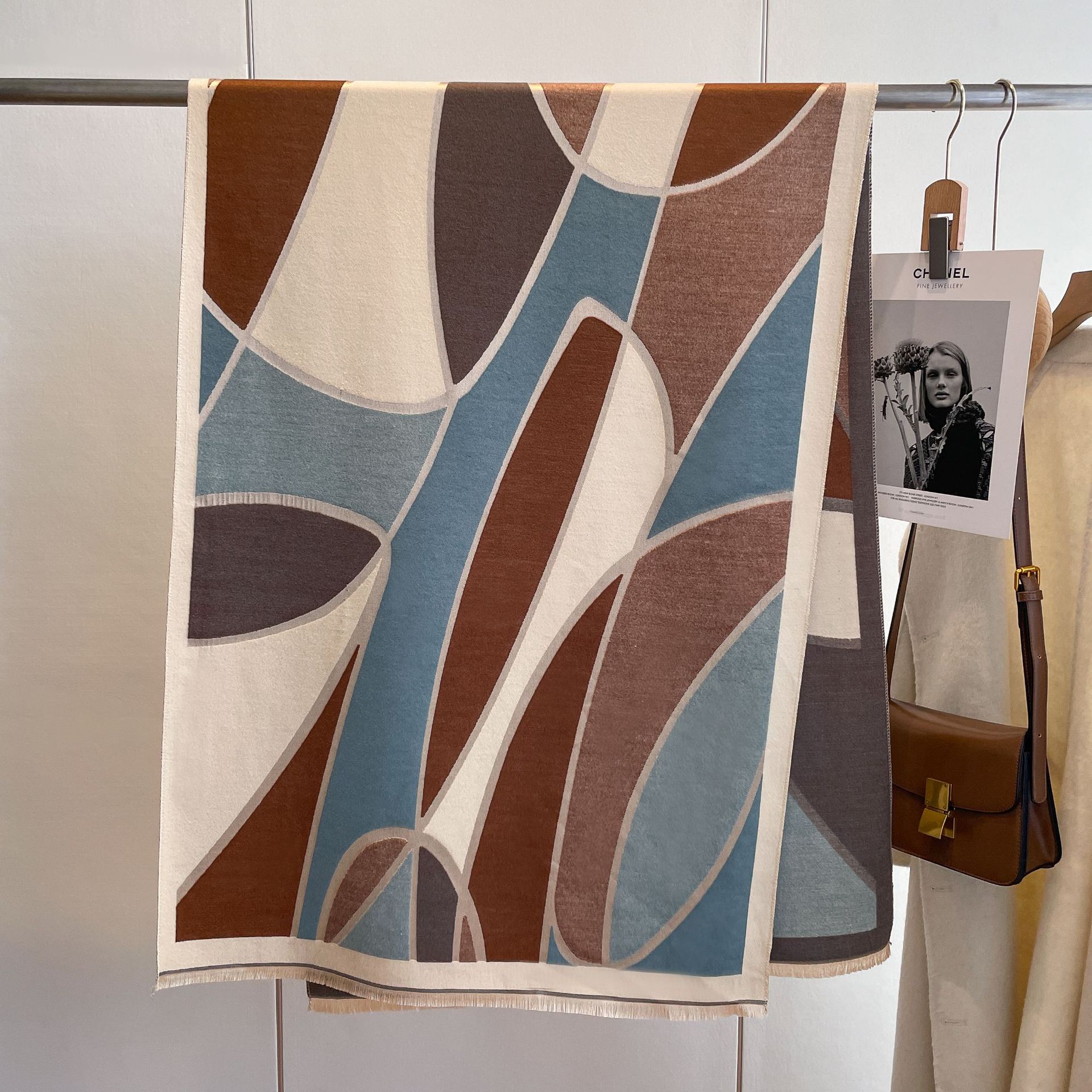 Estilo coreano color geométrico a juego de doble cara gruesa cálida bufanda mujer Otoño e Invierno Nueva bufanda de Cachemira aire acondicionado chal de doble uso