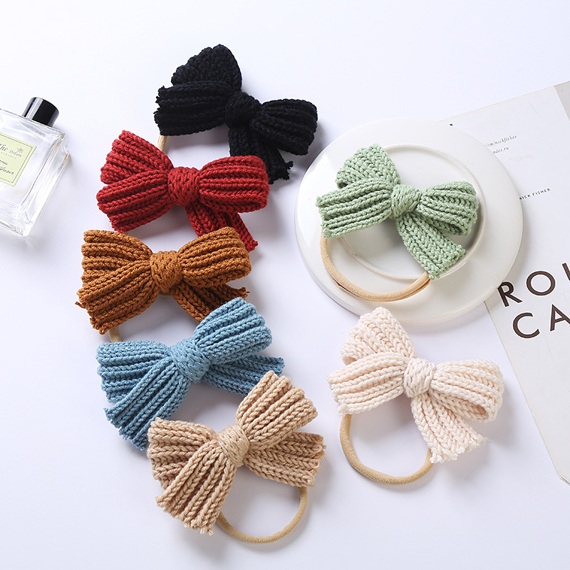 7-color Autumn And Winter New Baby Wool Bow Nylon Headband display picture 3