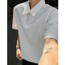 美式速干透气泡泡纱短袖polo衫男士夏季情侣潮牌正肩半袖T恤上衣