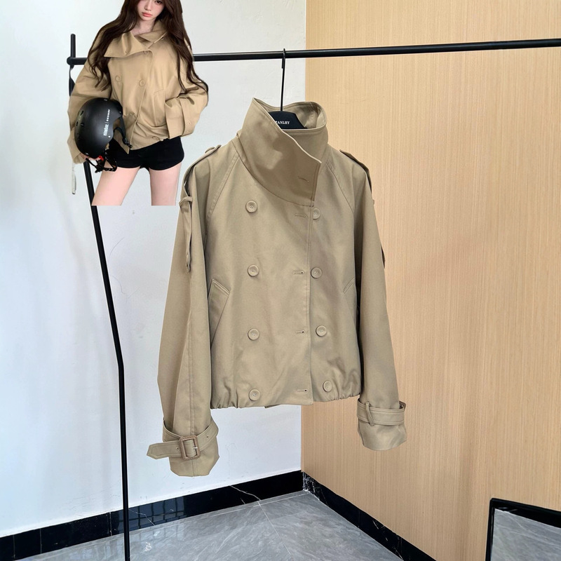 A*n26 early autumn new double-breasted Maillard color series stand-up collar short trench coat British style women's jacket A*n26 early autumn new double-breasted Maillard color series stand-up collar short trench coat British style women's jacket