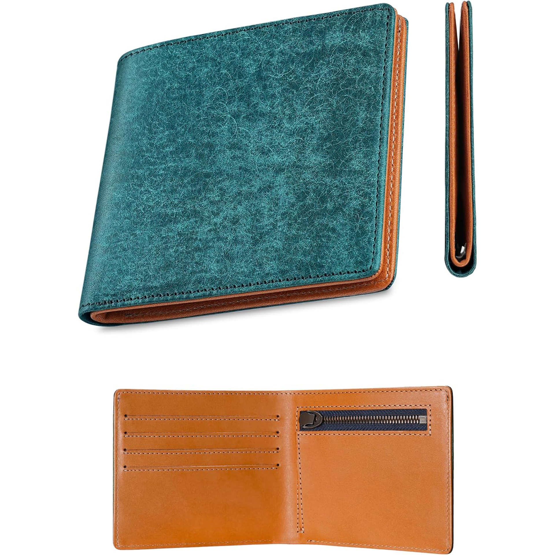 Cross-border japonés Lotte Tochigi Wallet ultra delgado corto almacenamiento de negocios con cremallera doble billetera de cuero para hombres