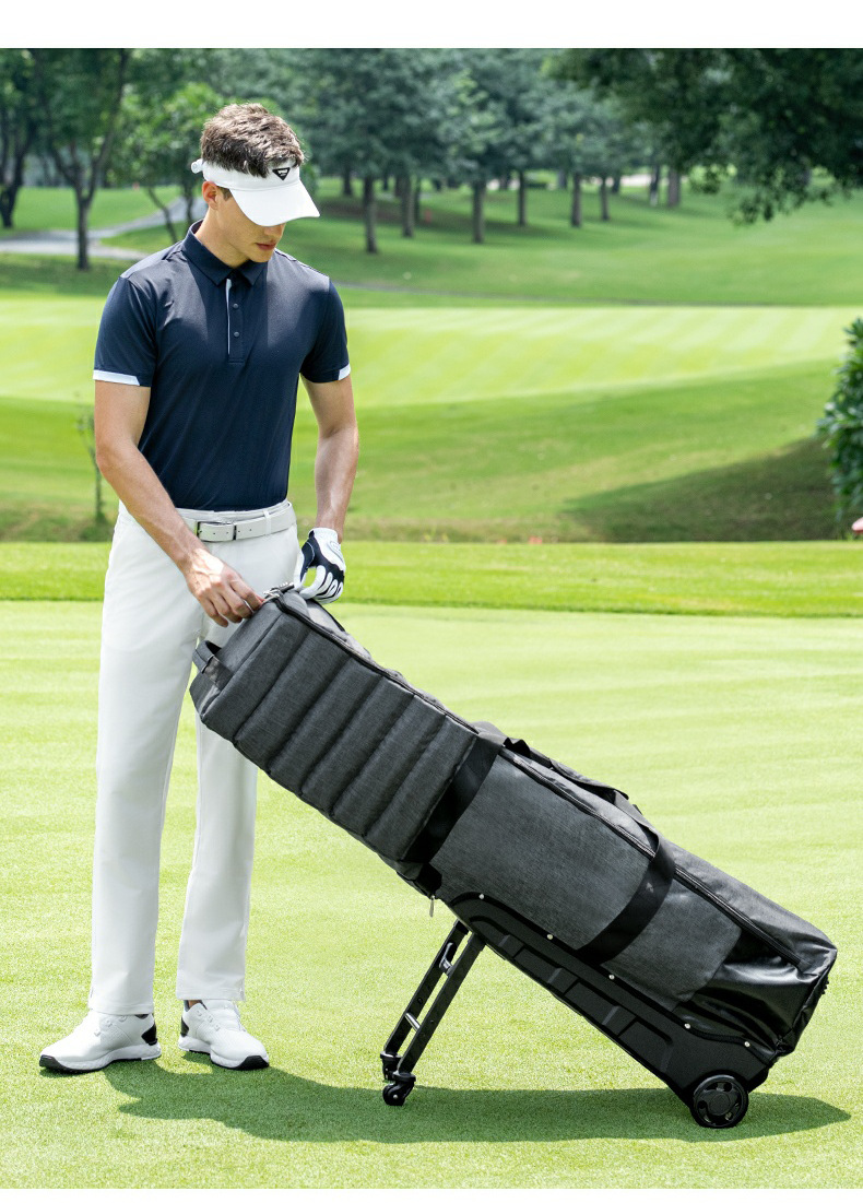 Túi du lịch chơi golf có chân đế, chống va đập, dày dặn — Túi khí ròng rọc màu xám [Chân đế có thể gập lại/Bông ngọc trai dày/Có khóa mã] HKB017 chi tiết 12