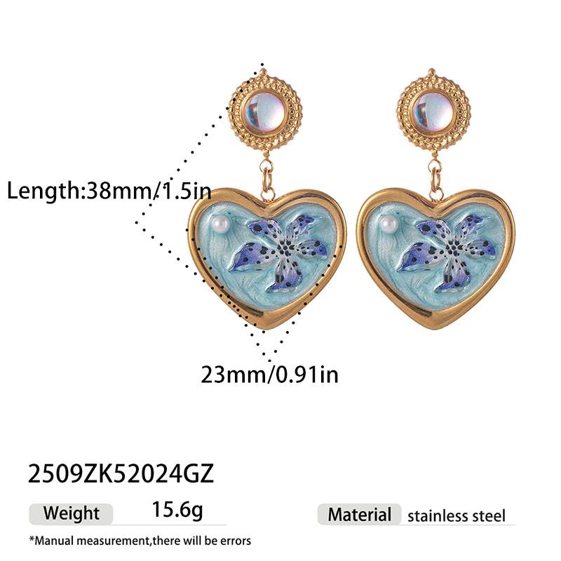 TENA estilo francés estilo medieval esmalte pintado estilo amor pendientes de mujer retro goteo de aceite ligero lujo alta sensación de pendientes