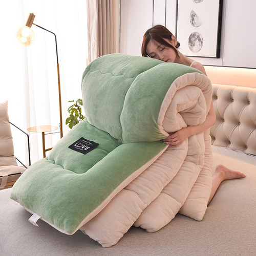 Wholesale Lamb Wool Winter Blanket Milk Wool Double-Sided Fleece Blanket Insert Thick Warm Coral Fleece Taffeta Arctic Wool Quilt