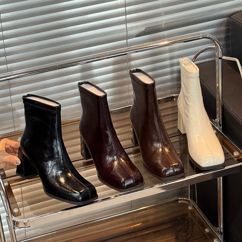 Shoe Lover~ Women's Short Boots 2026 Spring New Square-Toe Martin Boots for Petite Figures, French Style Chunky Heel Slimming Boots Shoe Lover~ Women's Short Boots 2026 Spring New Square-Toe Martin Boots for Petite Figures, French Style Chunky Heel Slimming Boots