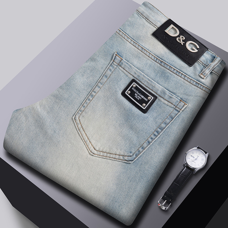 Primavera nuevos jeans para hombres coreanos delgados pies pequeños comercio exterior transfronterizo de alta calidad elástico Europa y los Estados Unidos 1: 1 pantalones al por mayor