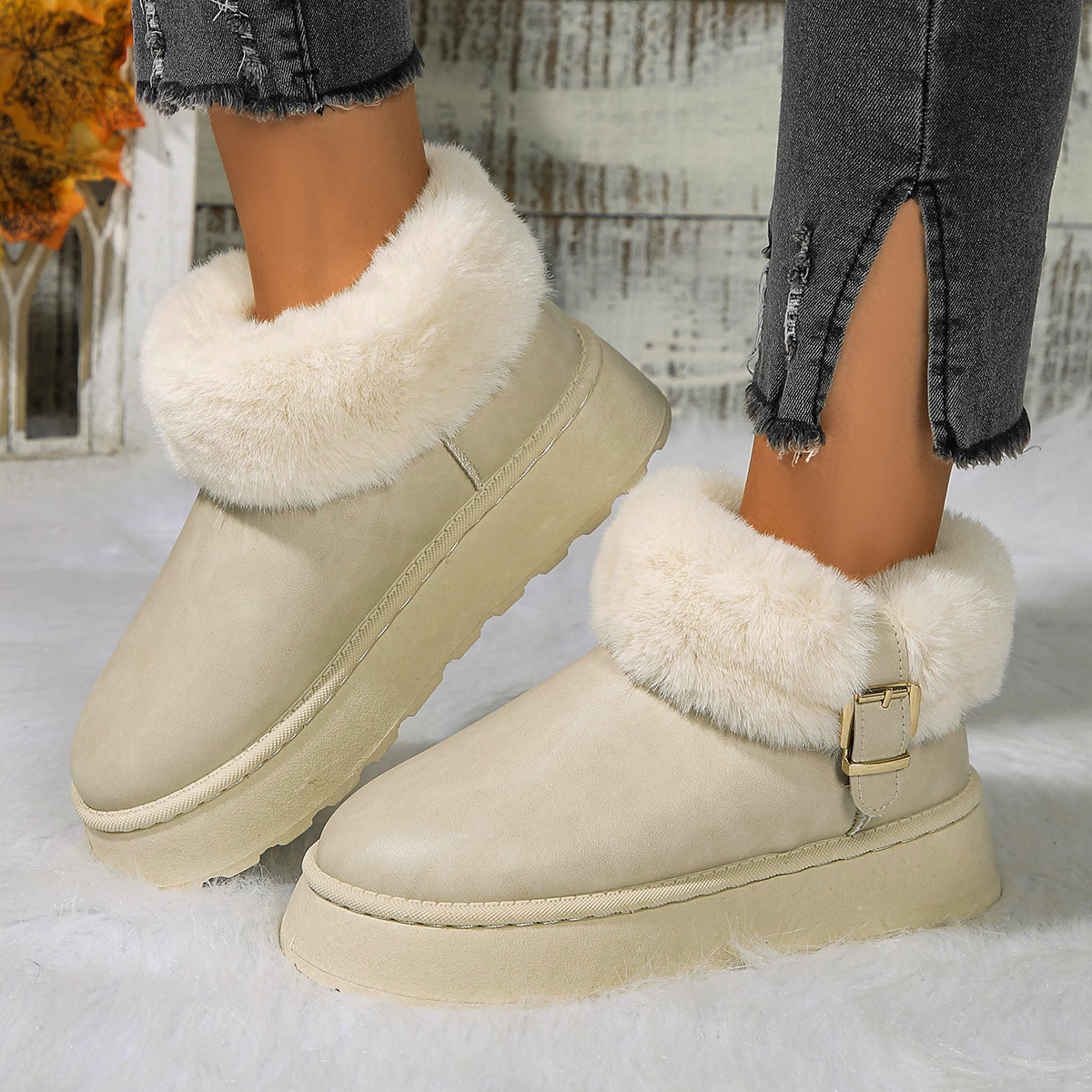 Women's Shoes thick soled snow boots women 2024 winter new style warm plus veet thickened leather non slip cotton shoes_voghion.com