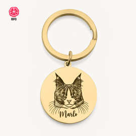 宠物头像线条画圆片钥匙扣 刻字diy小猫小狗宠物头像钥匙圈厂家