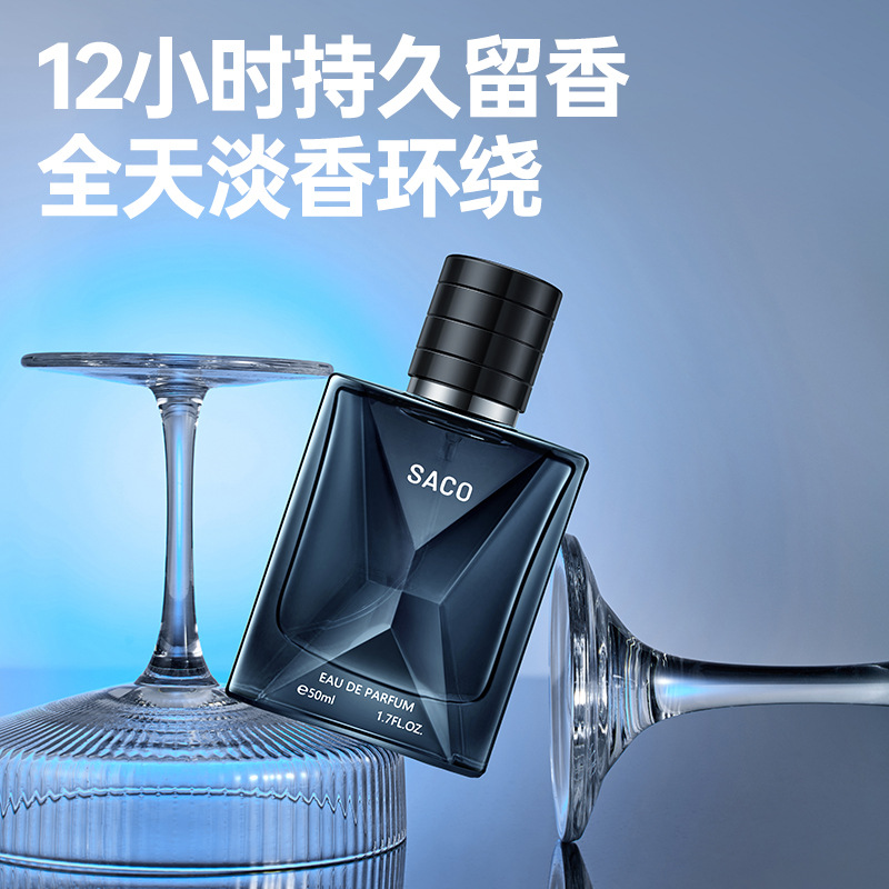 Transmisión en vivo Hot SACO azul perfume ligero para hombre fragancia de madera fragancia duradera encantadora Perfume azul colonia Fragancia ligera