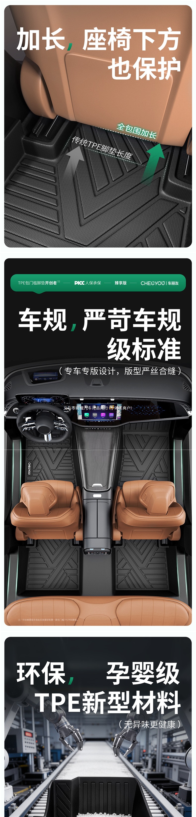 TPE full-coverage car floor mat for the driver's side, single piece, fully encircling the driver and passenger seats