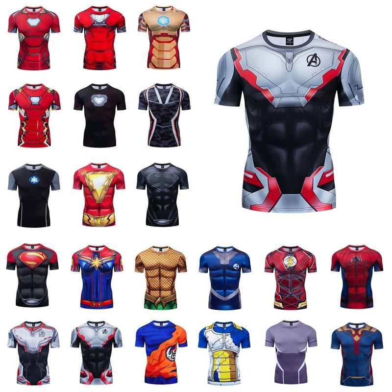 貿易アマゾンメンズアベンジャーズマーベルDC同服スポーツフィットネスストレッチ半袖Tシャツ|undefined