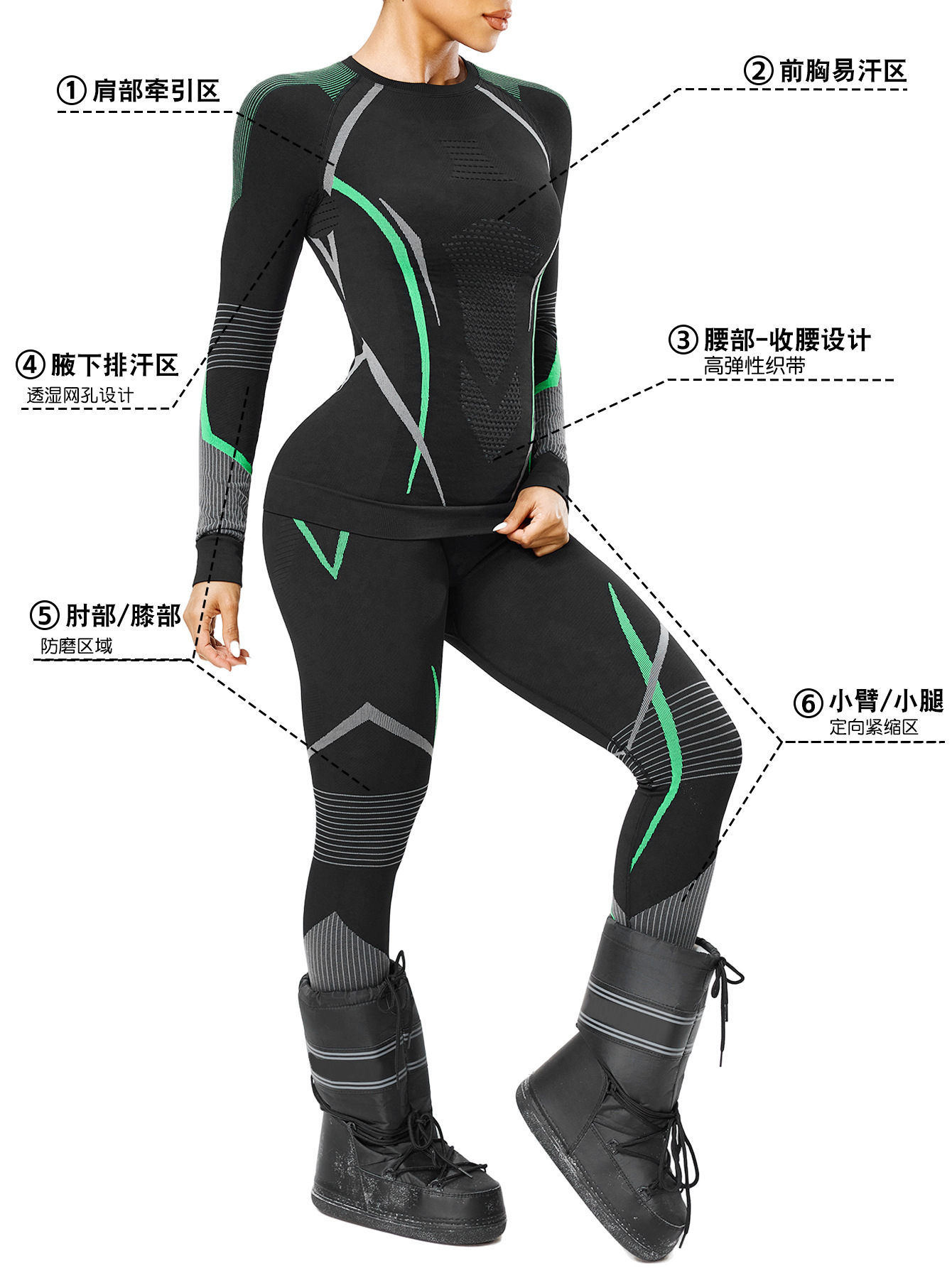 Otoño y invierno al aire libre ropa de esquí seca rápida ropa interior de mujer deportiva transpiración absorción de humedad eliminación de sudor compresión calentamiento seco rápido conjunto