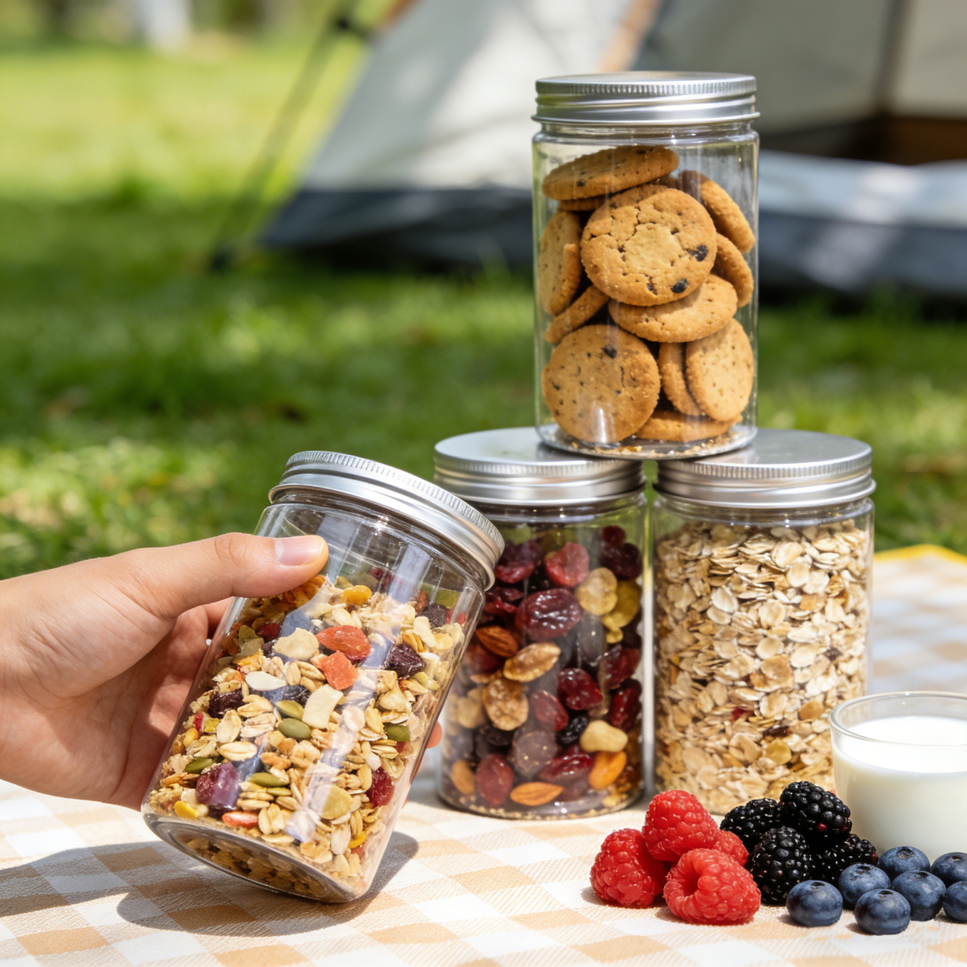 Los fabricantes venden al por mayor latas de plástico transparentes, botellas selladas de nueces de té, latas selladas de almacenamiento de boca ancha, botellas de plástico en stock image 4