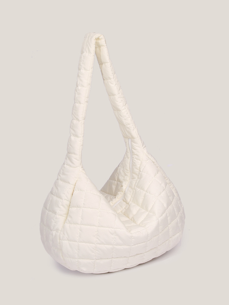 Bolso de Hombro de Moda para Mujer, Otoño e Invierno, Estilo Nube, Nylon Plisado, Tipo Dumpling, Bolso de Axila, Diseño Único a Cuadros, Color Sólido