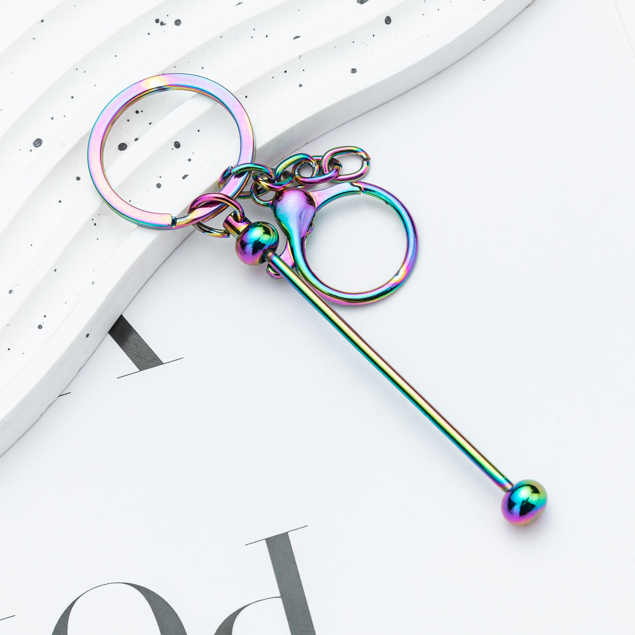 Punto bricolaje llavero con cuentas estuche para teléfono móvil estuche para auriculares llavero colgante llavero de metal de color degradado