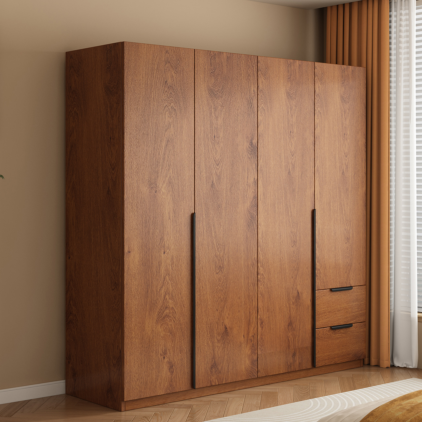 Wardrobe for Home Use in Bedroom, Small Apartment, Rental Room, Antique-Style Cabinet, Economical Combination, Segmented, Children's Simple Wardrobe