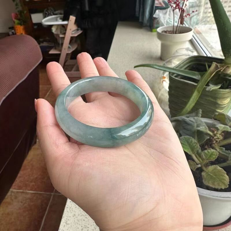 Floating Flower Jade Bracelet Oil Green Ice Glutinous Jade Bracelet Half Mountain Half Water Jade Bracelet Female Yang Green Bracelet Mother Gift