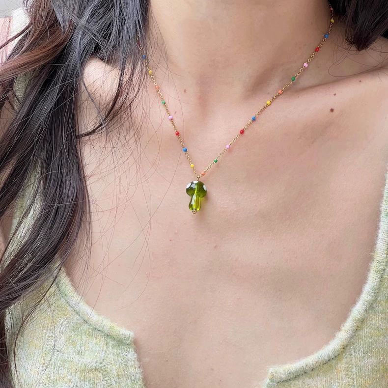 18g Weight glass Pendant Material Simple Style Mushroom Glass Titanium Steel Plating Women's Pendant Necklace