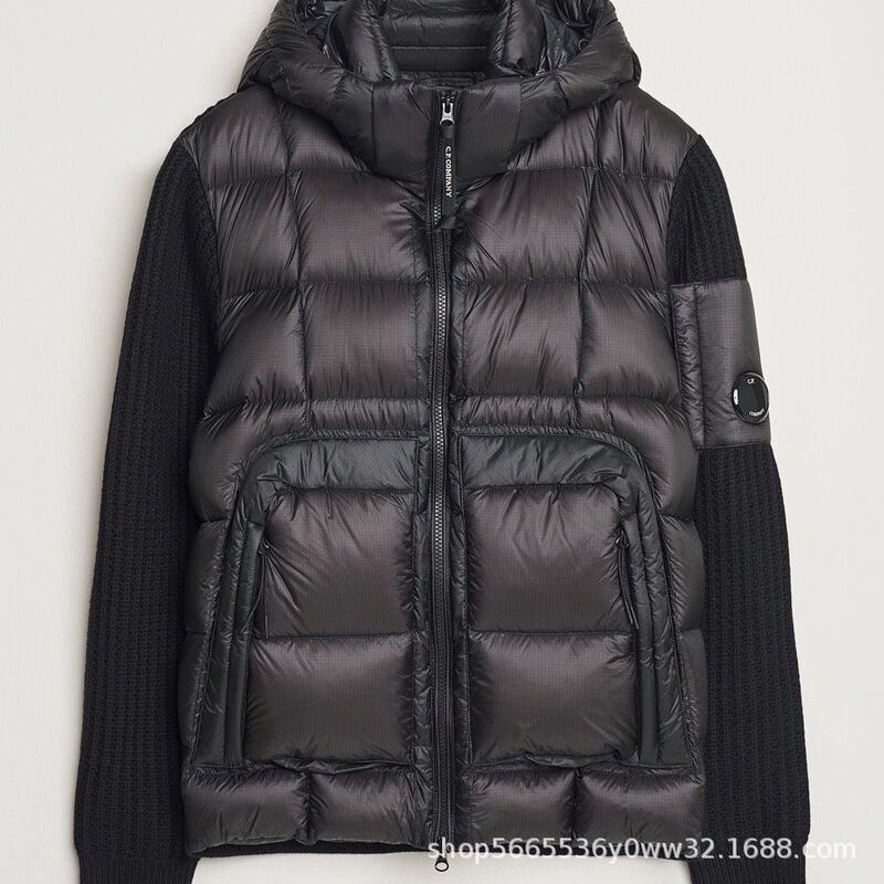 C.P. Foreign Trade COMPANY black classic lens pocket patchwork knitted hooded quilted padded jacket