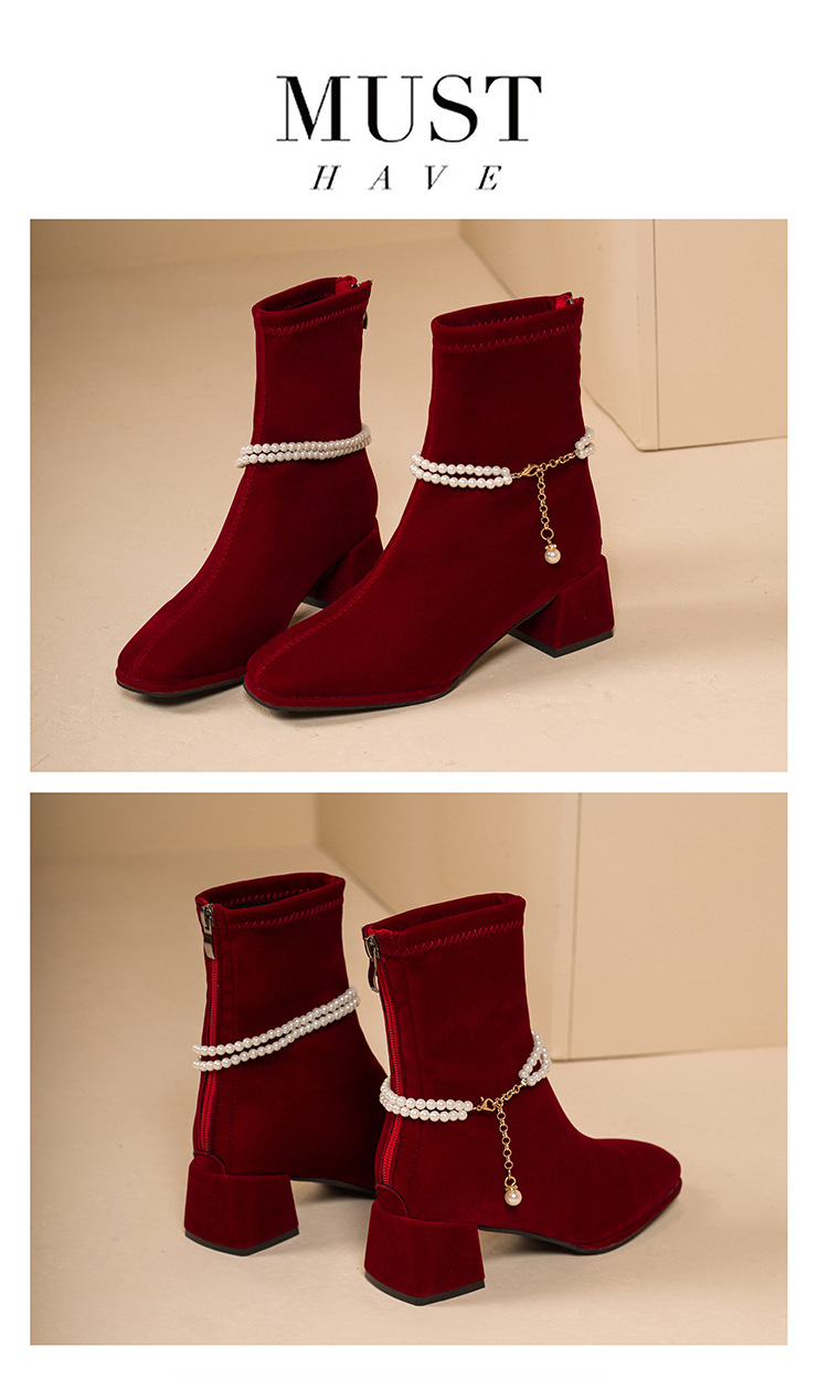 Elegant Women's Suede Mid Heel Square Toe Boots For Wedding_voghion.com