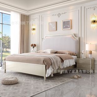 Solid Wood Bed American Light Luxury 1.8m Wedding Bed 1.5m Modern Simple High Box Upholstered Double Bed for Home Master Bedroom