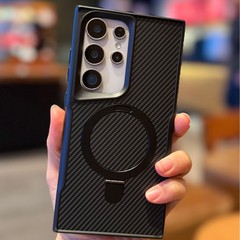 Samsung S25Ultra 携帯電話ケースに適したカーボンファイバーパターンスタンド磁気落下防止 Xiaomi 15 保護カバー mate70