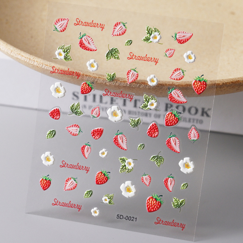 New 5D relief three-dimensional strawberry rabbit nail patch sweet cute cartoon rabbit girl nail decoration stickers