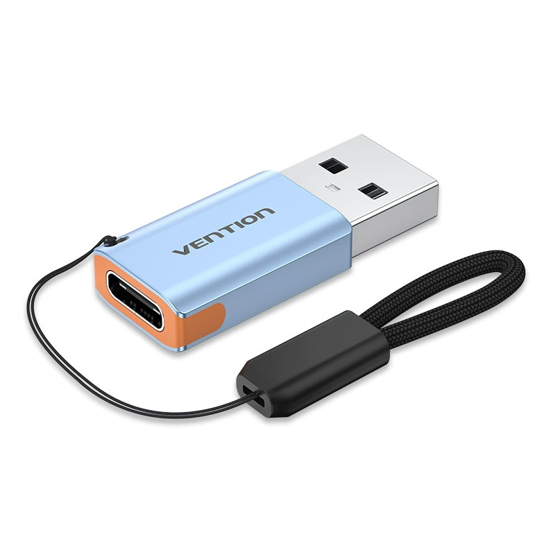 Адаптер USB 3.1 A (вилка) — C (гнездо) серии CUA, алюминиевый корпус серый, с шнурком