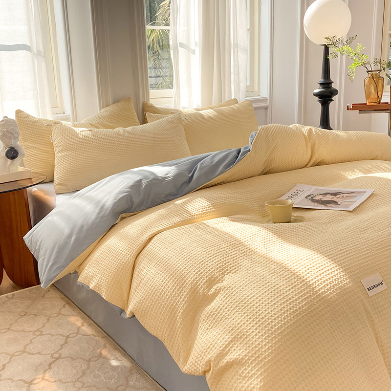 Clase A de alta gama de algodón waffle de cuatro piezas de algodón japonés waffle hoja de cama cubierta del edredón ins ropa de cama de algodón puro