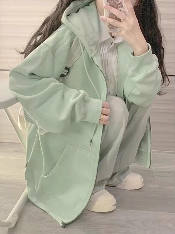 秋日莫兰迪色穿搭开秋bm卫衣外套女款春秋款2025新款韩系慵懒风|undefined
