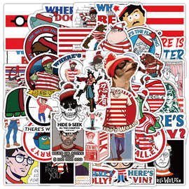 53张新款Wheres Waldo书插画涂鸦贴纸装饰电脑水杯滑板冰箱防水贴