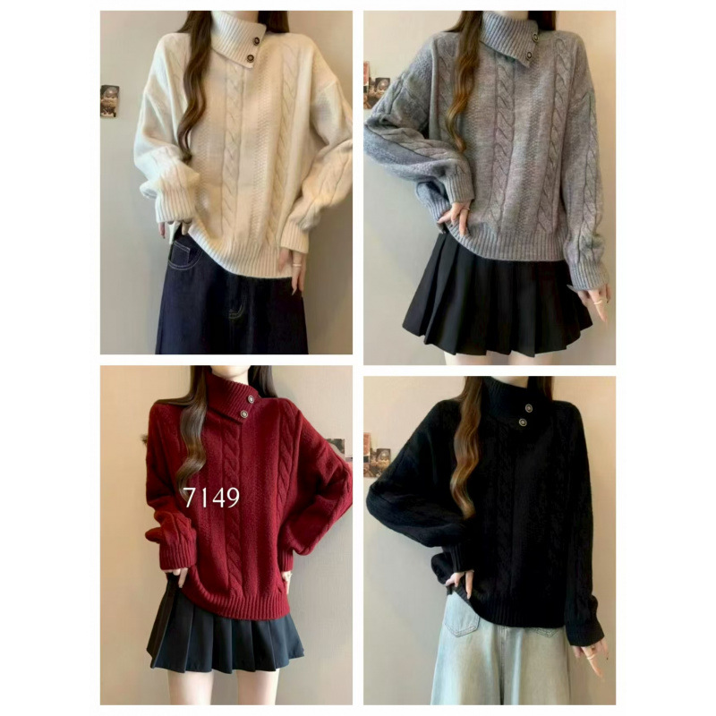 Suéter de torsión de hombro de cuello alto de alta calidad para mujeres 2025 otoño gran grasa mm con solapa irregular camisa de punto superior