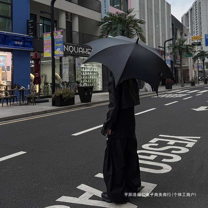 Gothic Long-Handled Umbrella, Rain or Shine, Subculture Dark Umbrella, Women's Automatic Sun Umbrella, Vinyl Sunscreen