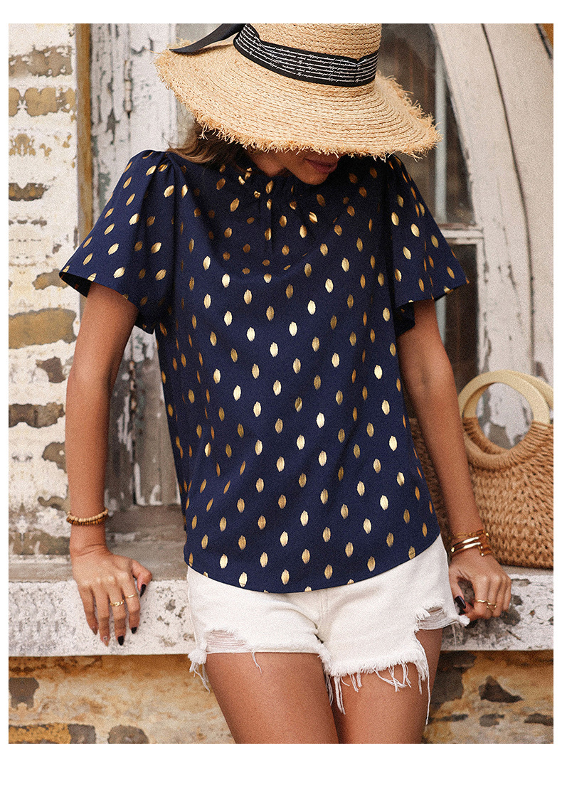 Short-Sleeved Loose Bronzing Printed Top NSDMB116420