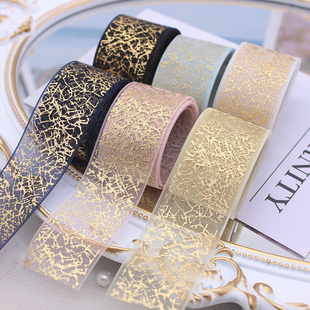 2.5cm wide bronzing messy net snow yarn with ribbon diy yum tow gold yarn with bow hair accessories material