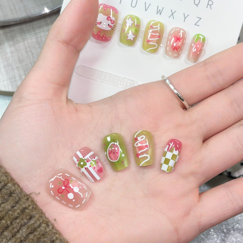 Cartoon Kitty Cat Nail Art, Handmade Graffiti Star Style, Reusable Fake Nails for Students, Removable Cartoon Kitty Cat Nail Art, Handmade Graffiti Star Style, Reusable Fake Nails for Students, Removable