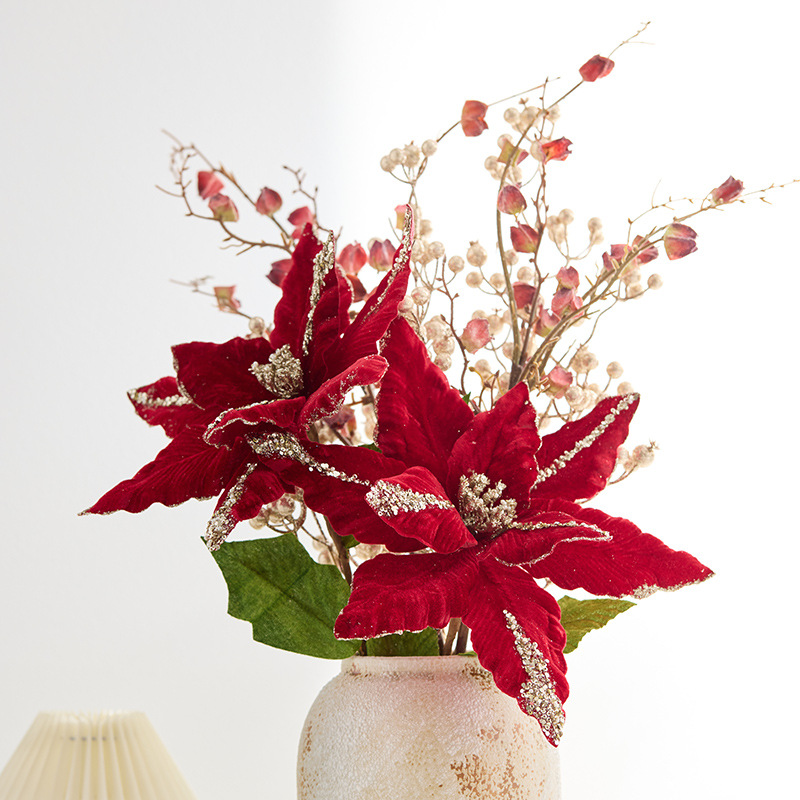 Nuevos productos transfronterizos decoraciones navideñas grandes flores de Navidad 33cm de alta calidad flores de simulación accesorios de decoración navideña