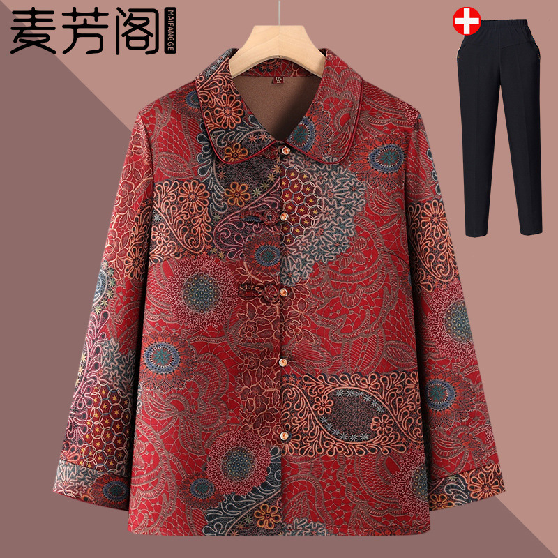奶奶装秋装衬衫女2025新款中老年人秋季复古薄款外套老人太太衣服|undefined